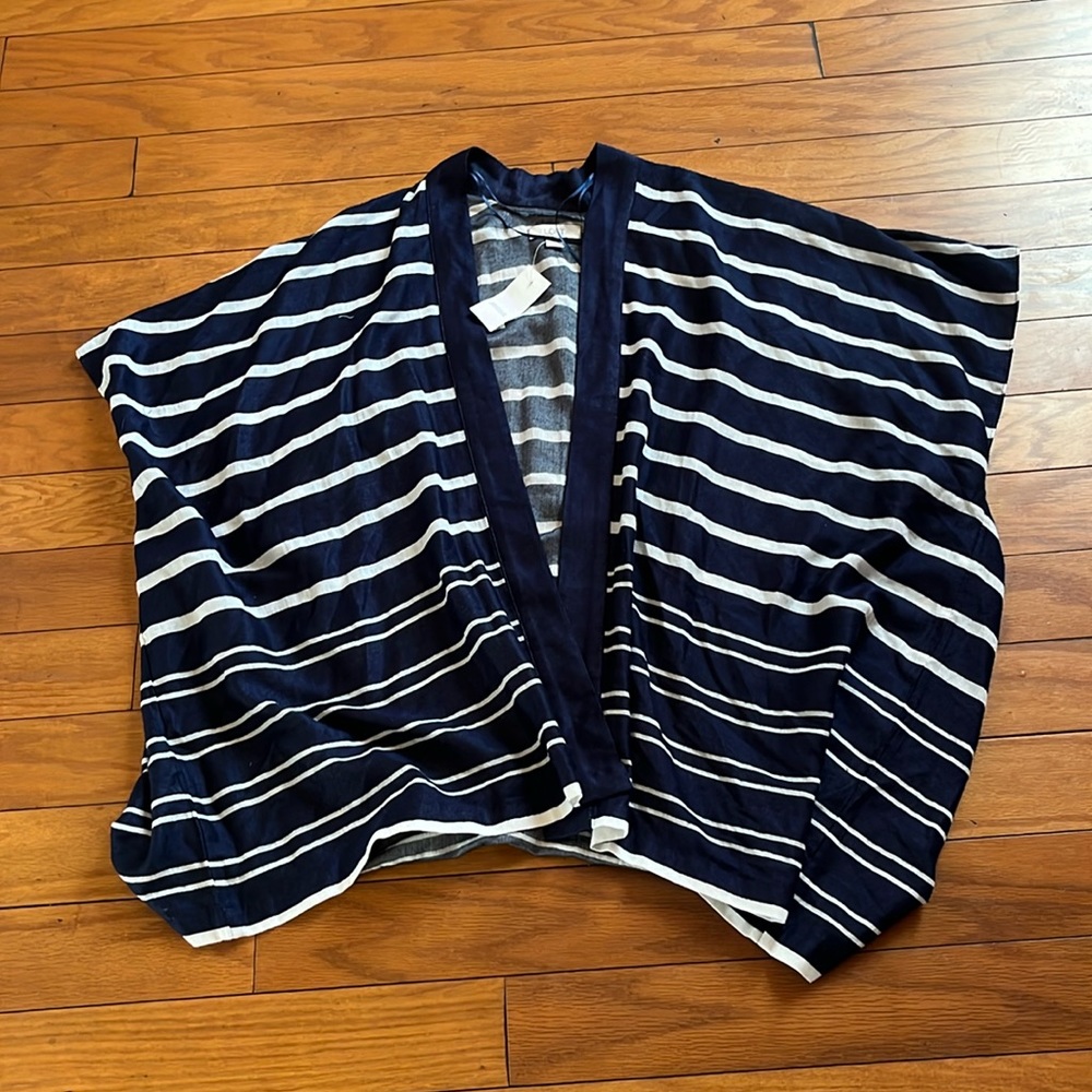 LOFT Wrap Womens XS/S Blue White Striped Lightweight Open Front